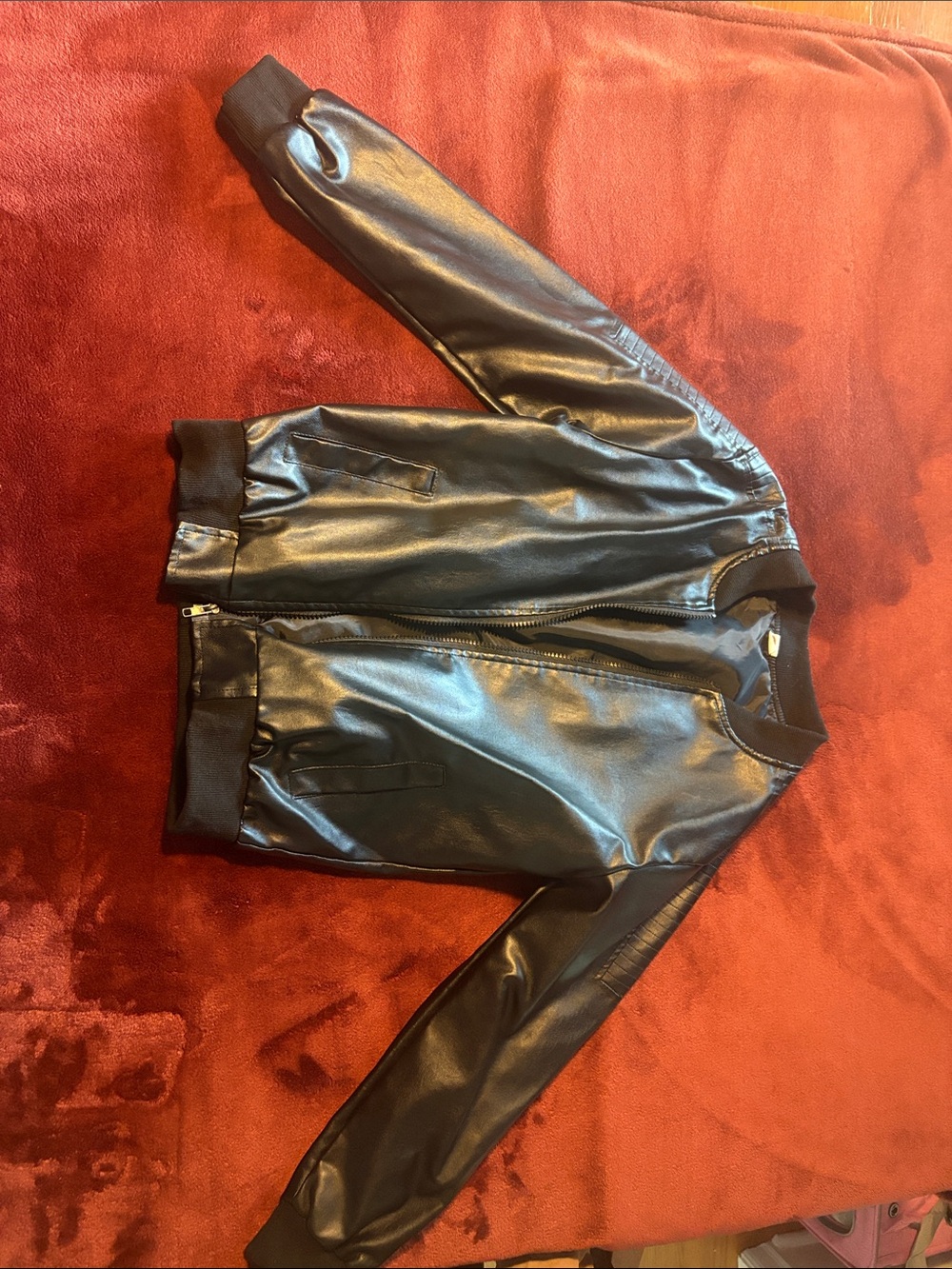 Black Faux Leather Bomber Jacket